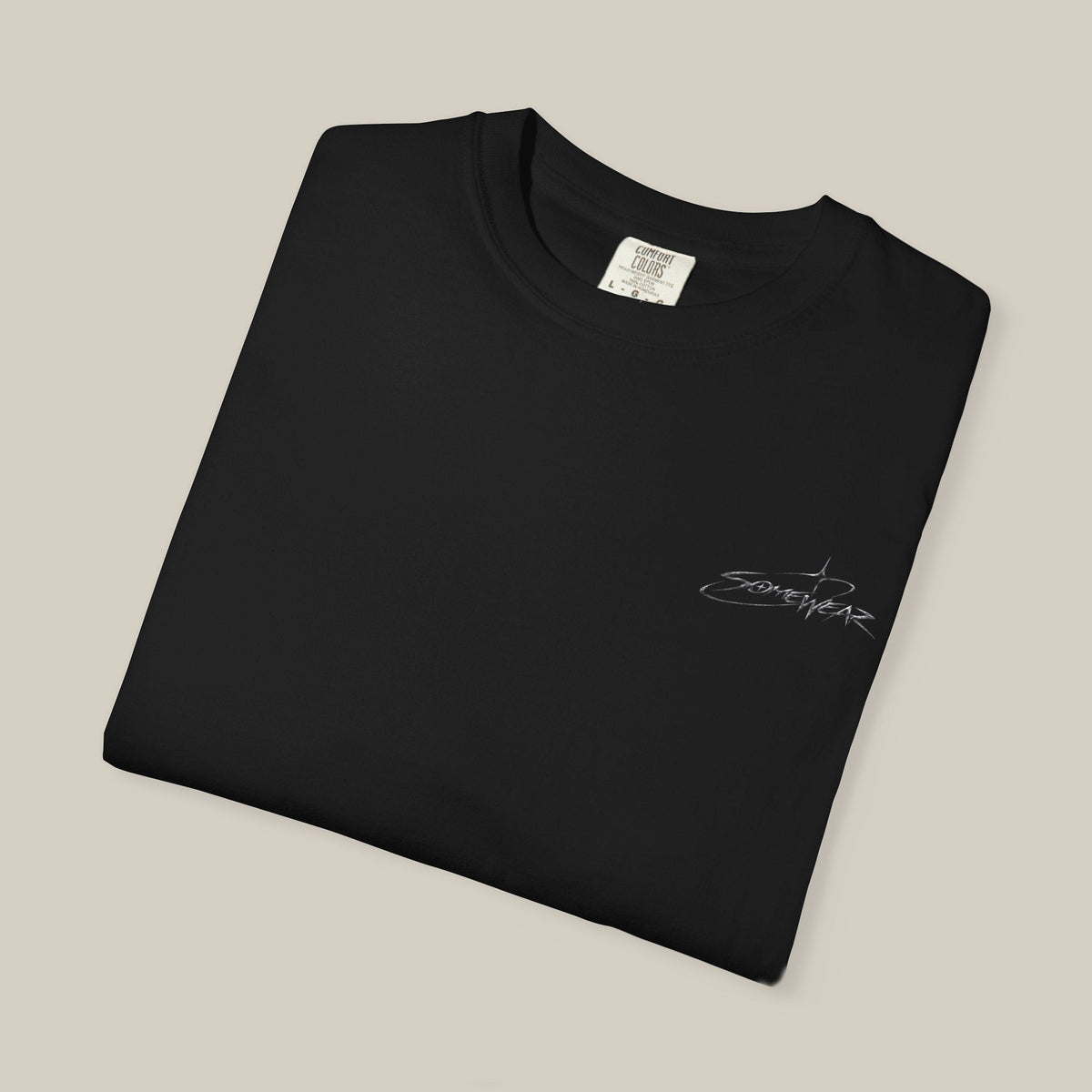 Somewear Script Tee in black, folded
